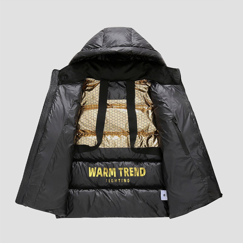 Black Gold Cotton-Padded Coat Winter Cotton-Padded Coat Men'S And Women'S Plus Size Hooded Jacket Cotton-Padded Jacket Thickened Warm - Image 3