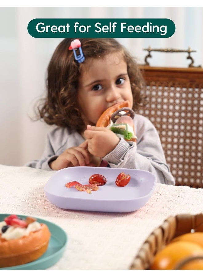 BABELIO Silicone Toddler Plates, 2 Pack Undivided Baby Self Feeding Utensils, BPA Free, Microwave, Oven and Dishwasher Safe (Lilac Grey) - Image 3