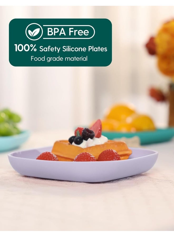 BABELIO Silicone Toddler Plates, 2 Pack Undivided Baby Self Feeding Utensils, BPA Free, Microwave, Oven and Dishwasher Safe (Lilac Grey) - Image 2