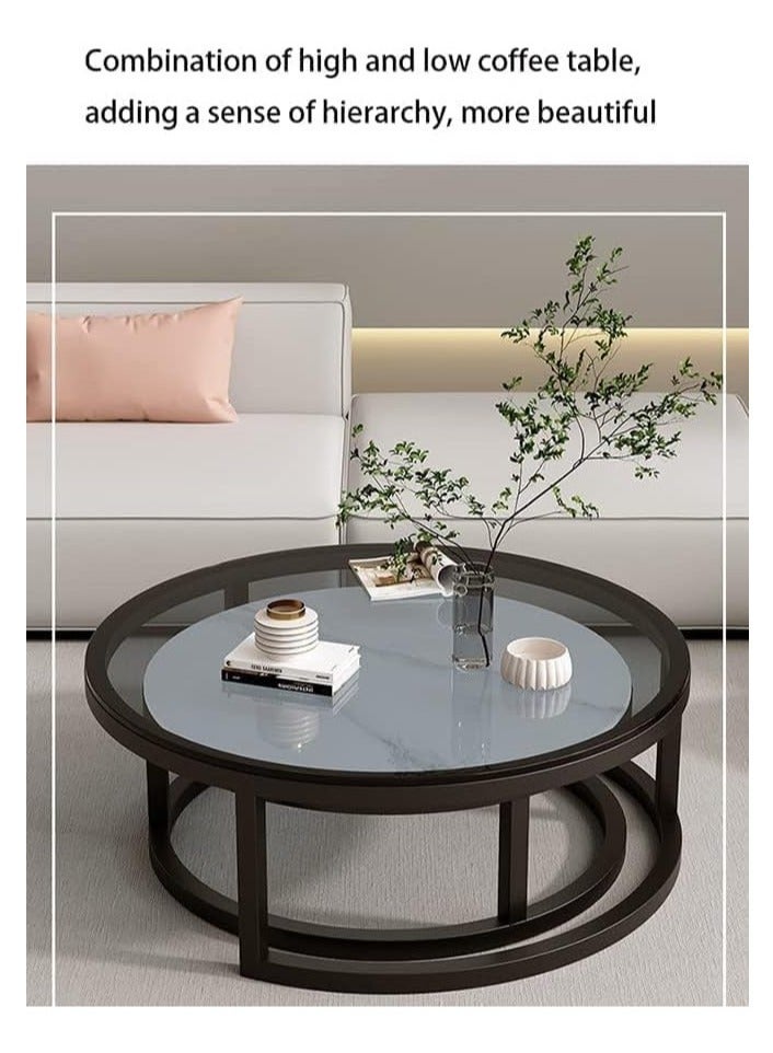 طاولات قهوة بسيطة طاولات نهاية مع سطح شفاف مبتكر من الصخور طقم طاولات دوارة 2 للتداخل لغرفة المعيشة,EI-401 - Image 4
