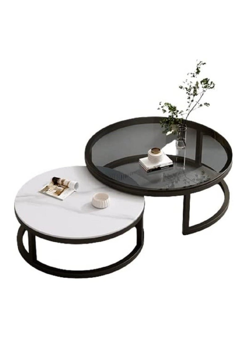 طاولات قهوة بسيطة طاولات نهاية مع سطح شفاف مبتكر من الصخور طقم طاولات دوارة 2 للتداخل لغرفة المعيشة,EI-401 - Image 5