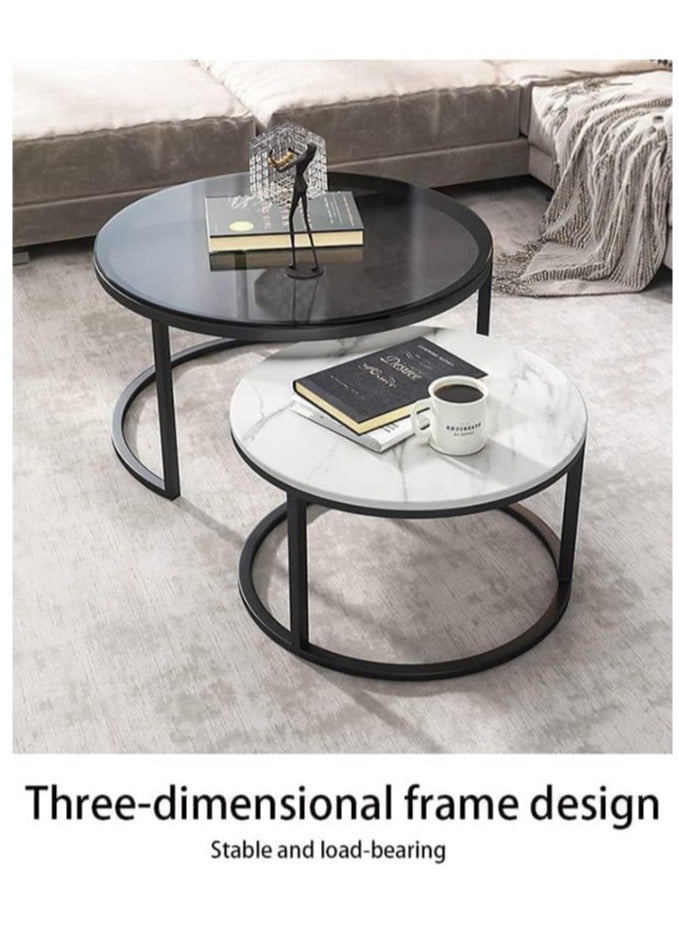 طاولات قهوة بسيطة طاولات نهاية مع سطح شفاف مبتكر من الصخور طقم طاولات دوارة 2 للتداخل لغرفة المعيشة,EI-401 - Image 2