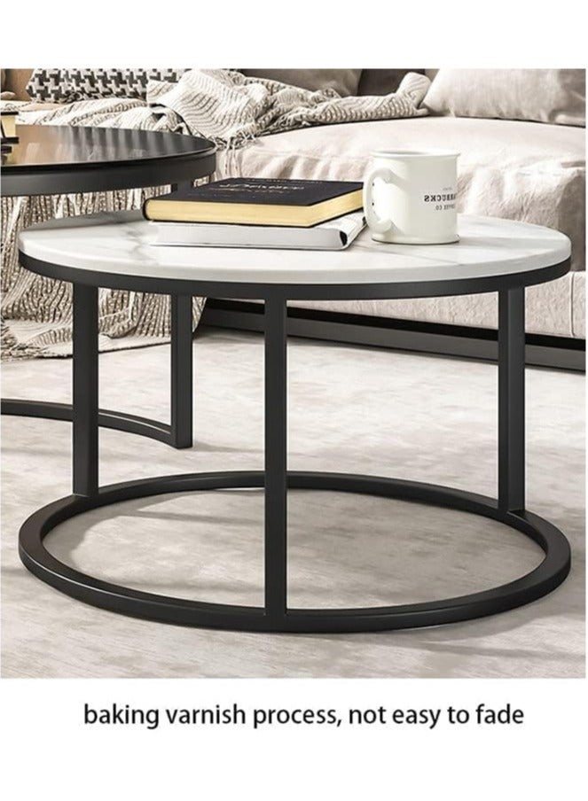 طاولات قهوة بسيطة طاولات نهاية مع سطح شفاف مبتكر من الصخور طقم طاولات دوارة 2 للتداخل لغرفة المعيشة,EI-401 - Image 3