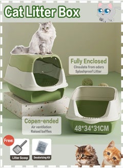 Generic Cat Litter Box, Semi-Enclosed Sifting Litter Box with High Sides Detachable Small Pet Toilet Open Top Litter Tray for Kitten, Kitty, Rabbit (Green)  - Image 1