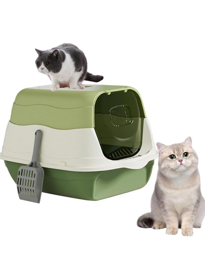 صندوق فضلات القطط، صندوق فضلات شبه مغلق للقطط، صندوق فضلات شبه مغلق مع جوانب عالية قابلة للفصل مرحاض صغير للحيوانات الأليفة مفتوح من الأعلى للقطط والقطط والأرانب (أخضر) - Image 3