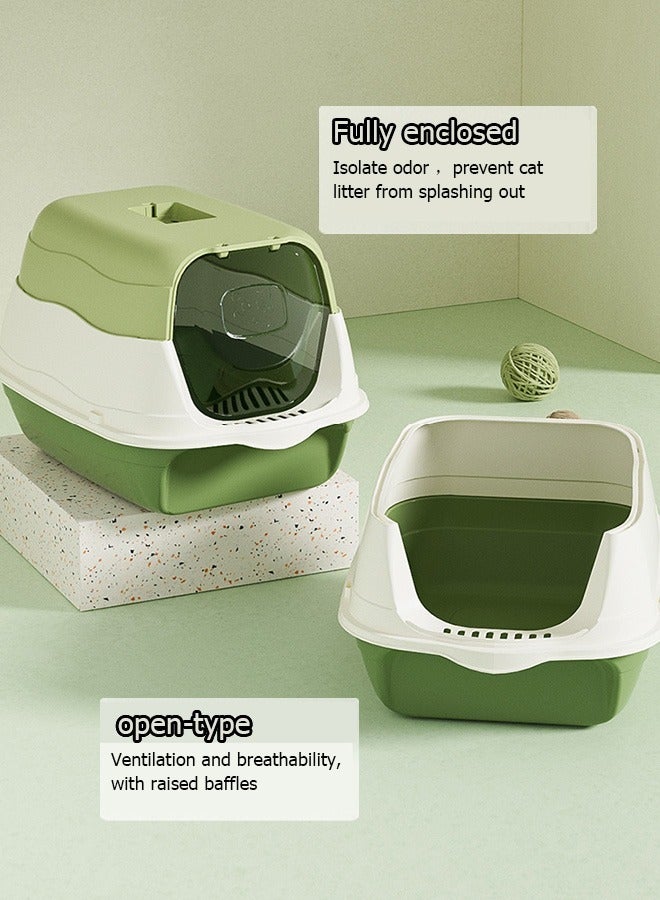 صندوق فضلات القطط، صندوق فضلات شبه مغلق للقطط، صندوق فضلات شبه مغلق مع جوانب عالية قابلة للفصل مرحاض صغير للحيوانات الأليفة مفتوح من الأعلى للقطط والقطط والأرانب (أخضر) - Image 5