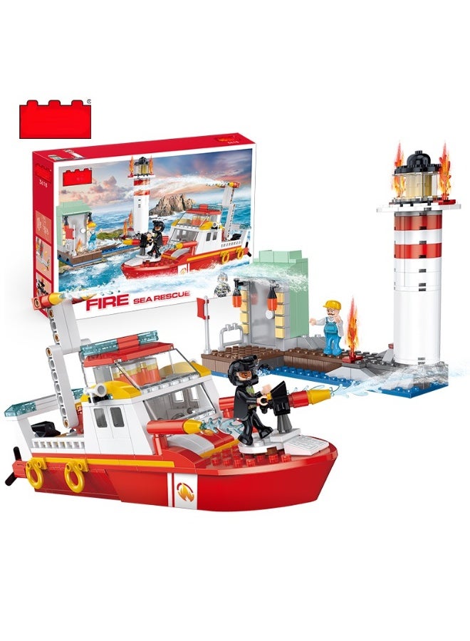 كوجو مجموعة إنقاذ بحري – قارب إطفاء ومنارة – لعبة بناء للأطفال – 411 قطعة - Image 1