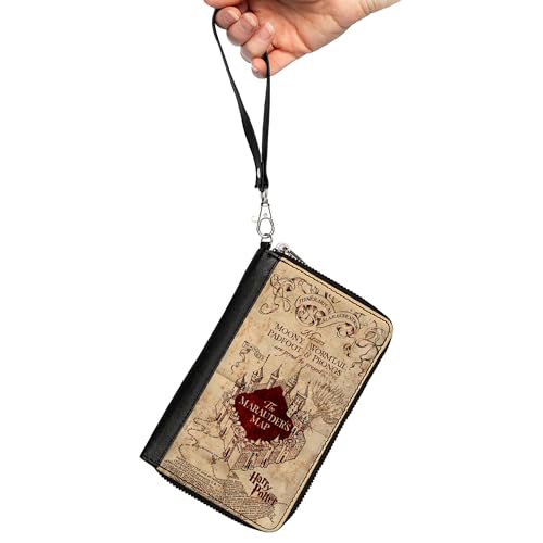 Buckle Down BuckleDown The Wizarding World of Harry Potter Wallet Zip Around Hogwarts School The Marauders Map Tan Reds Vegan Leather - Image 3
