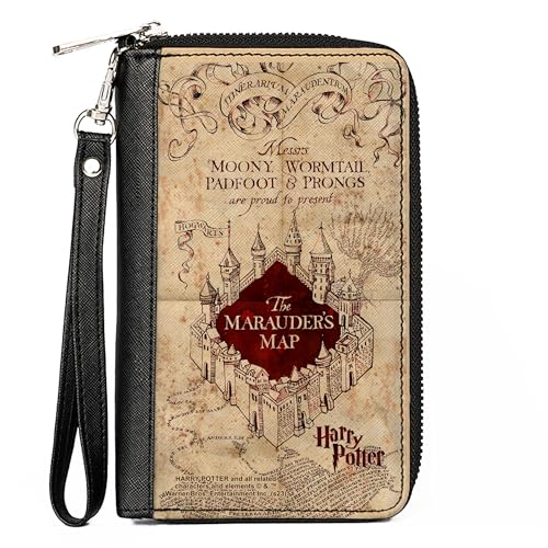 Buckle Down BuckleDown The Wizarding World of Harry Potter Wallet Zip Around Hogwarts School The Marauders Map Tan Reds Vegan Leather - Image 1