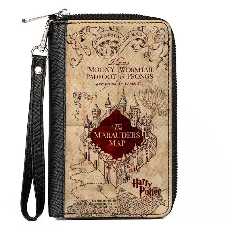 Buckle Down BuckleDown The Wizarding World of Harry Potter Wallet Zip Around Hogwarts School The Marauders Map Tan Reds Vegan Leather - Image 2