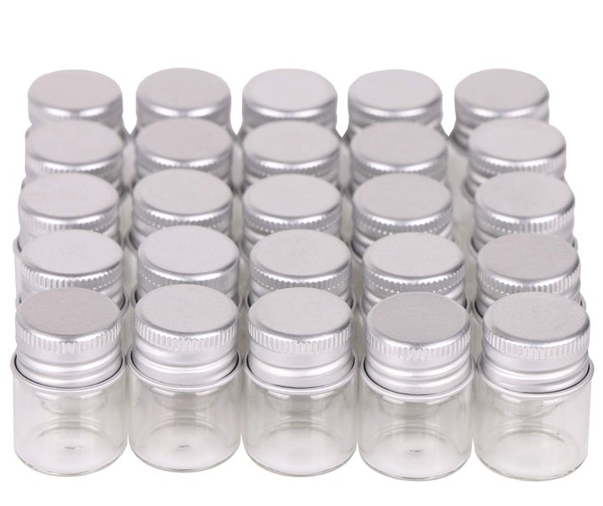 100 SETS SMALL GLASS BOTTLES WITH ALUMINUM CAP SCREW TOP LIDS 5 MILLILITER TINY VIALS DIY ART CRAFT STORAGE
