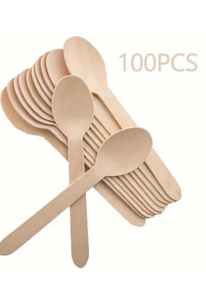 Wooden Spoons for Special Occasions 100 Pieces Perfect Size Medium size suitable for eating desserts and snacks.  - Image 3