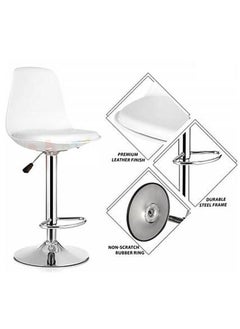 AL WADI FURNITURE AWF AL WADI FURNITURE Set Of 2 Adjustable Fiber Back Bar Chair with Cushioned Seating Bar Stool Comfortable Swivel Chair With Metal Base And Footrest (WHITE)  - Image 2