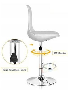 AL WADI FURNITURE AWF AL WADI FURNITURE Set Of 2 Adjustable Fiber Back Bar Chair with Cushioned Seating Bar Stool Comfortable Swivel Chair With Metal Base And Footrest (WHITE)  - Image 3