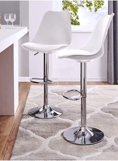 AL WADI FURNITURE AWF AL WADI FURNITURE Set Of 2 Adjustable Fiber Back Bar Chair with Cushioned Seating Bar Stool Comfortable Swivel Chair With Metal Base And Footrest (WHITE)  - Image 5