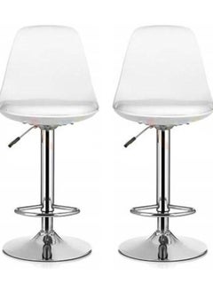 AL WADI FURNITURE AWF AL WADI FURNITURE Set Of 2 Adjustable Fiber Back Bar Chair with Cushioned Seating Bar Stool Comfortable Swivel Chair With Metal Base And Footrest (WHITE)  - Image 1