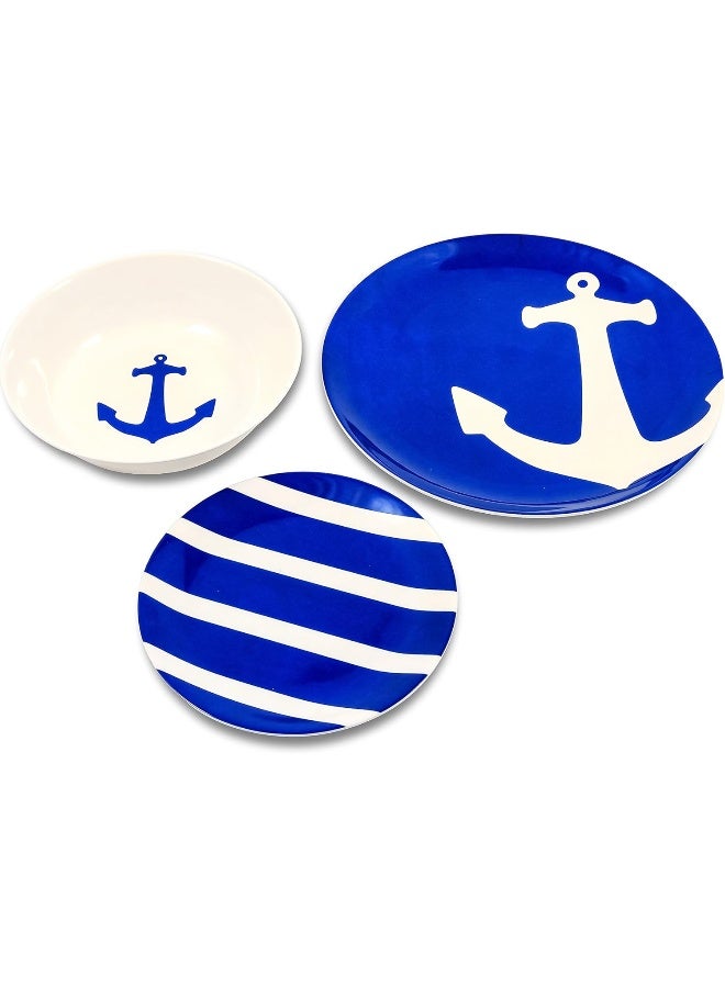 Camco Camco Blue and White Nautical Design 12 Piece Dishware Set - Image 1