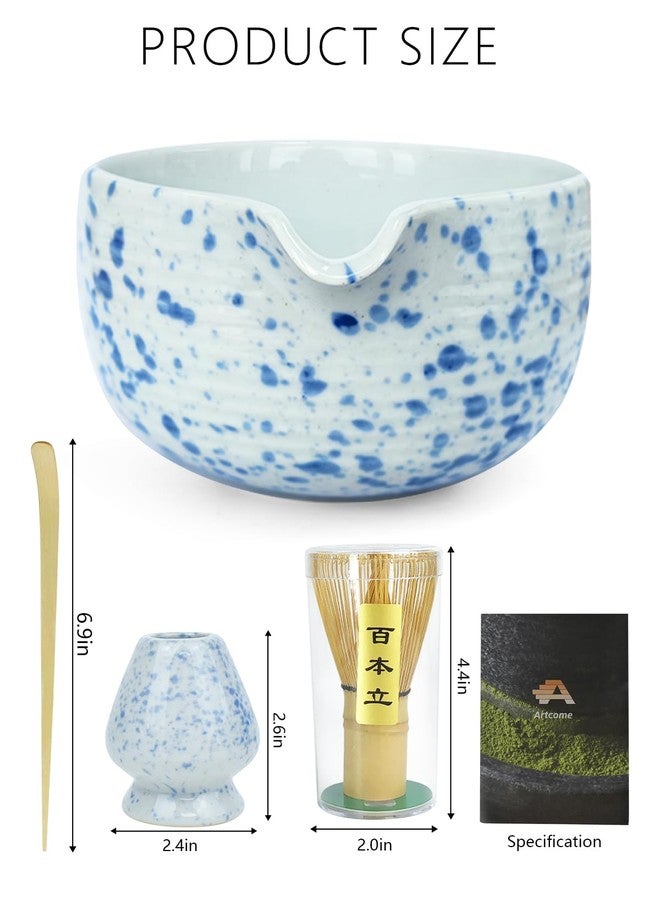 Artcome Matcha Tea Set - Ceramic Matcha Bowl with Pouring Spout, Bamboo Whisk, Whisk Holder, Tea Scoop & Matcha Manual - Complete Traditional Japanese Tea Ceremony Kit for Home, Office, or Gift, Blue - Image 2