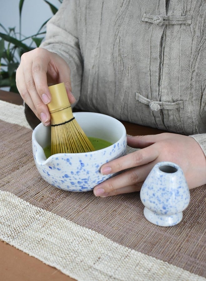 Artcome Matcha Tea Set - Ceramic Matcha Bowl with Pouring Spout, Bamboo Whisk, Whisk Holder, Tea Scoop & Matcha Manual - Complete Traditional Japanese Tea Ceremony Kit for Home, Office, or Gift, Blue - Image 4