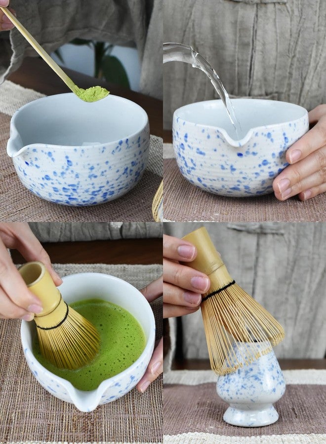 Artcome Matcha Tea Set - Ceramic Matcha Bowl with Pouring Spout, Bamboo Whisk, Whisk Holder, Tea Scoop & Matcha Manual - Complete Traditional Japanese Tea Ceremony Kit for Home, Office, or Gift, Blue - Image 5