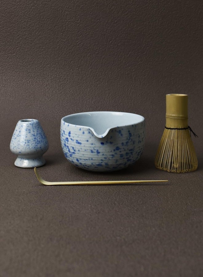 Artcome Matcha Tea Set - Ceramic Matcha Bowl with Pouring Spout, Bamboo Whisk, Whisk Holder, Tea Scoop & Matcha Manual - Complete Traditional Japanese Tea Ceremony Kit for Home, Office, or Gift, Blue - Image 1