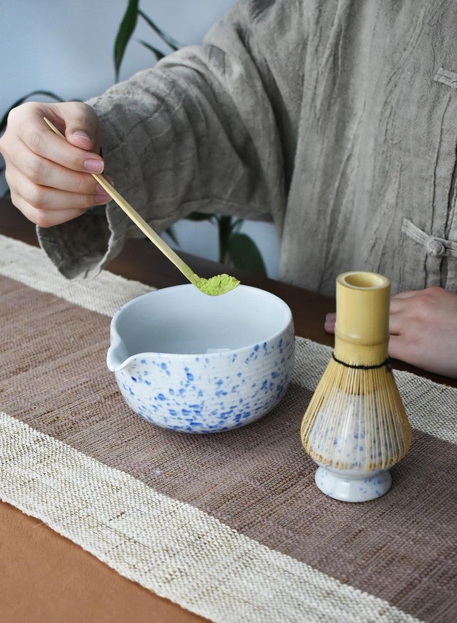 Artcome Matcha Tea Set - Ceramic Matcha Bowl with Pouring Spout, Bamboo Whisk, Whisk Holder, Tea Scoop & Matcha Manual - Complete Traditional Japanese Tea Ceremony Kit for Home, Office, or Gift, Blue - Image 3