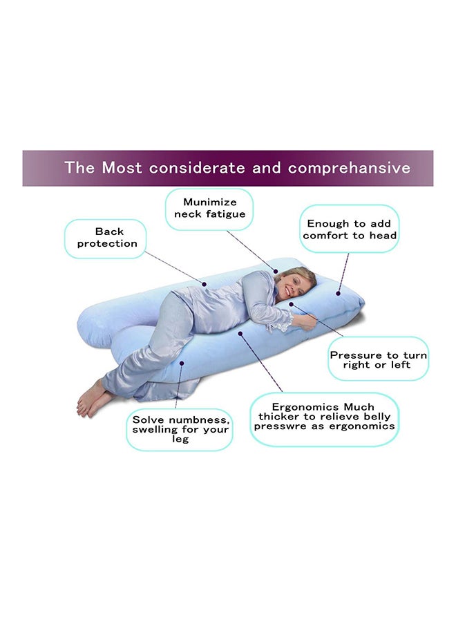 Body Contoured U Shaped Pregnancy Pillow Cotton Light Blue 140x80cm - Image 2