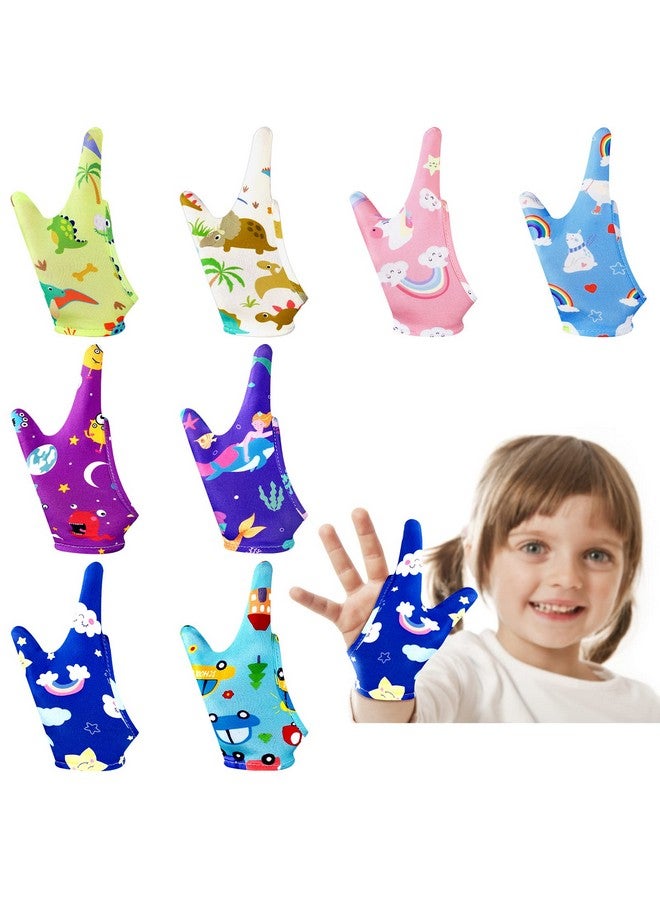 Janmercy 16 Pcs Thumb Sucking Stop for Kids Chewy Gloves Stop Breathable Thumb Guard for Nail Biting Gloves Cute Finger Sucking Stopper for Kids, 8 Style, 2 Finger(3-6 Years) - Image 1