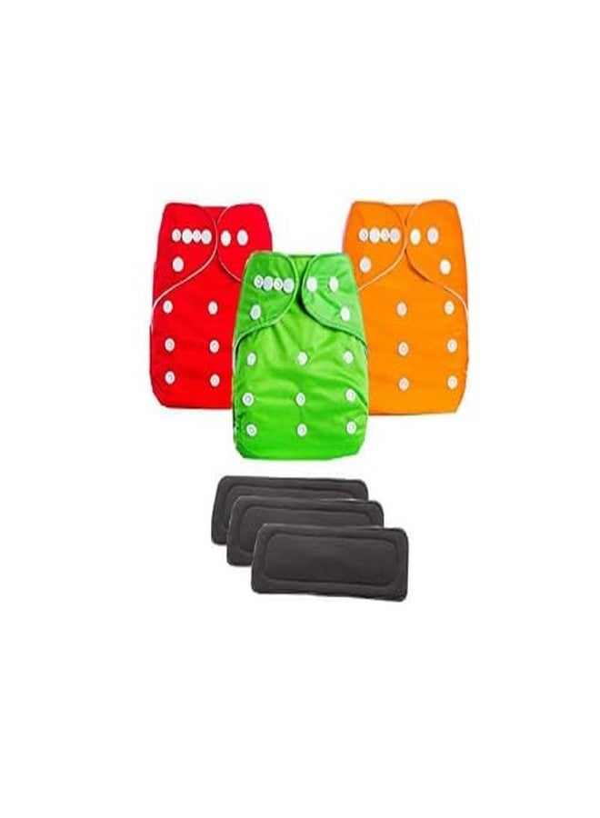 Laee cute “Reusable Baby Cloth Diapers with Inserts | Washable, Adjustable & Eco-Friendly Nappy Pants for Boys & Girls” (red+green+orange) - Image 1