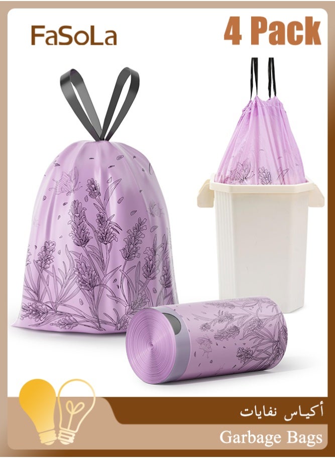 فاصولا أكياس نفايات, عبوة 200 قطعة أكياس زبالة برباط, 4 رولات أكياس قمامة معطرة برائحة اللافندر, 45x50 سم بطانات سلة مهملات شديدة التحمل, أكياس نفايات أرجوانية ضد التسريب للمطبخ والحمام والمكتب, أكياس مطبخ بلاستيكية سميكة ومتينة (أرجواني) - Image 1