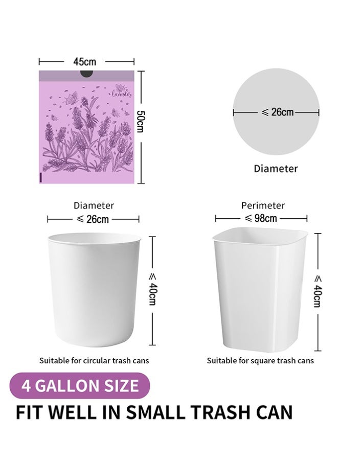 فاصولا أكياس نفايات, عبوة 200 قطعة أكياس زبالة برباط, 4 رولات أكياس قمامة معطرة برائحة اللافندر, 45x50 سم بطانات سلة مهملات شديدة التحمل, أكياس نفايات أرجوانية ضد التسريب للمطبخ والحمام والمكتب, أكياس مطبخ بلاستيكية سميكة ومتينة (أرجواني) - Image 2