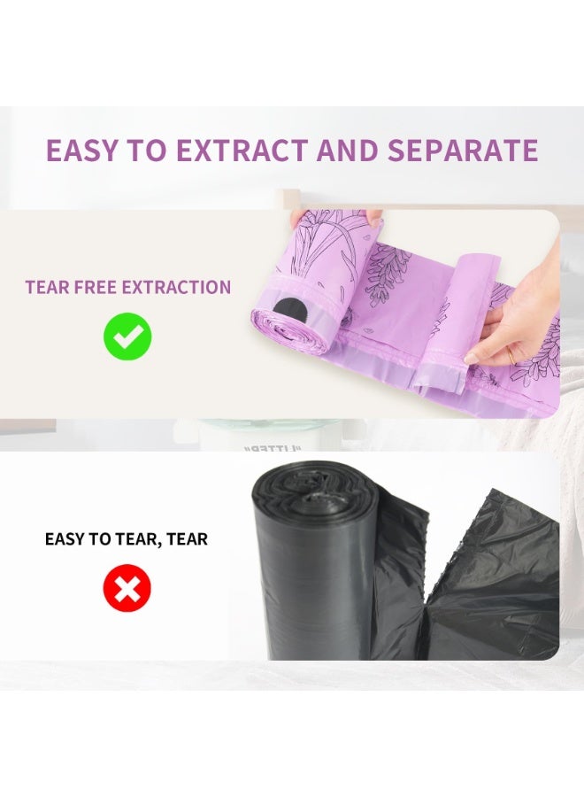 فاصولا أكياس نفايات, عبوة 200 قطعة أكياس زبالة برباط, 4 رولات أكياس قمامة معطرة برائحة اللافندر, 45x50 سم بطانات سلة مهملات شديدة التحمل, أكياس نفايات أرجوانية ضد التسريب للمطبخ والحمام والمكتب, أكياس مطبخ بلاستيكية سميكة ومتينة (أرجواني) - Image 3