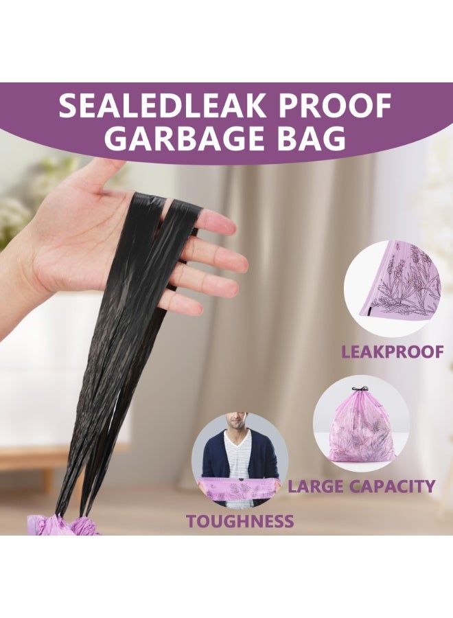 فاصولا أكياس نفايات, عبوة 200 قطعة أكياس زبالة برباط, 4 رولات أكياس قمامة معطرة برائحة اللافندر, 45x50 سم بطانات سلة مهملات شديدة التحمل, أكياس نفايات أرجوانية ضد التسريب للمطبخ والحمام والمكتب, أكياس مطبخ بلاستيكية سميكة ومتينة (أرجواني) - Image 4
