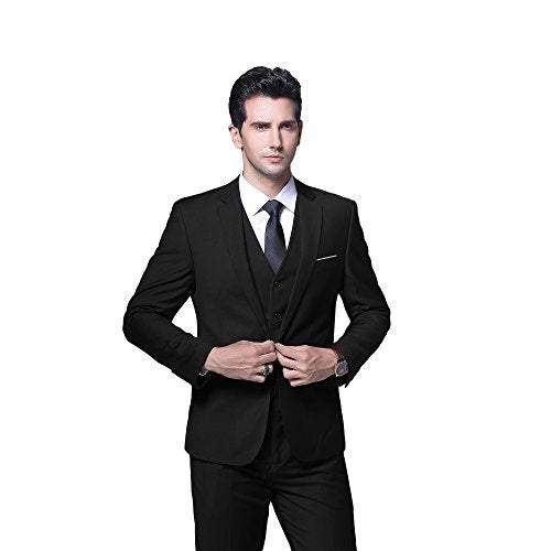 YFFUSHI Men's 3 Piece Suit Set One Button Solid Blazer Jacket Vest Pants for Business, Wedding and Prom Black - Image 5