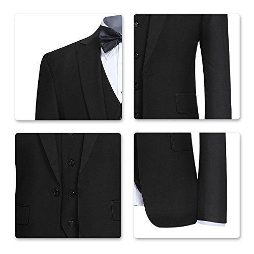 YFFUSHI Men's 3 Piece Suit Set One Button Solid Blazer Jacket Vest Pants for Business, Wedding and Prom Black - Image 4