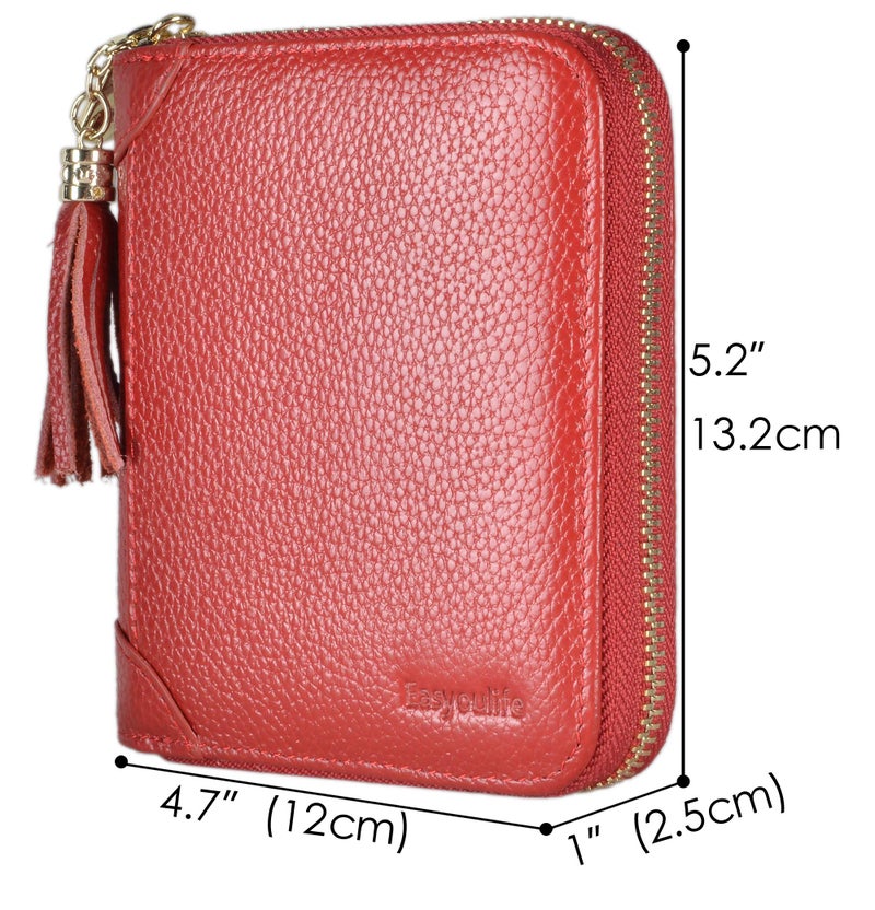 Easyoulife Womens Credit Card Holder Wallet Zip Leather Card Case RFID Blocking (Red) - Image 5