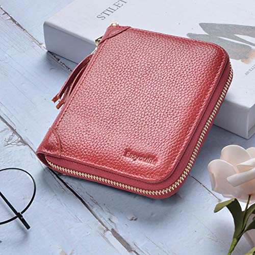Easyoulife Womens Credit Card Holder Wallet Zip Leather Card Case RFID Blocking (Red) - Image 2