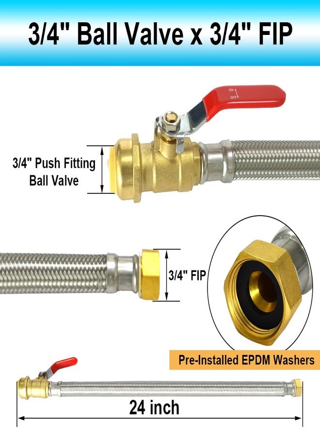 TT FLEX TTFLEX 24 inch Water Heater Connector Hose 3/4" Shut Off Ball Valve x 3/4" FIP, Water Heater Supply Line, Stainless Steel Braided Flex Line, Push to Connect Copper, PEX, PE-RT, CPVC Pipes - Image 2