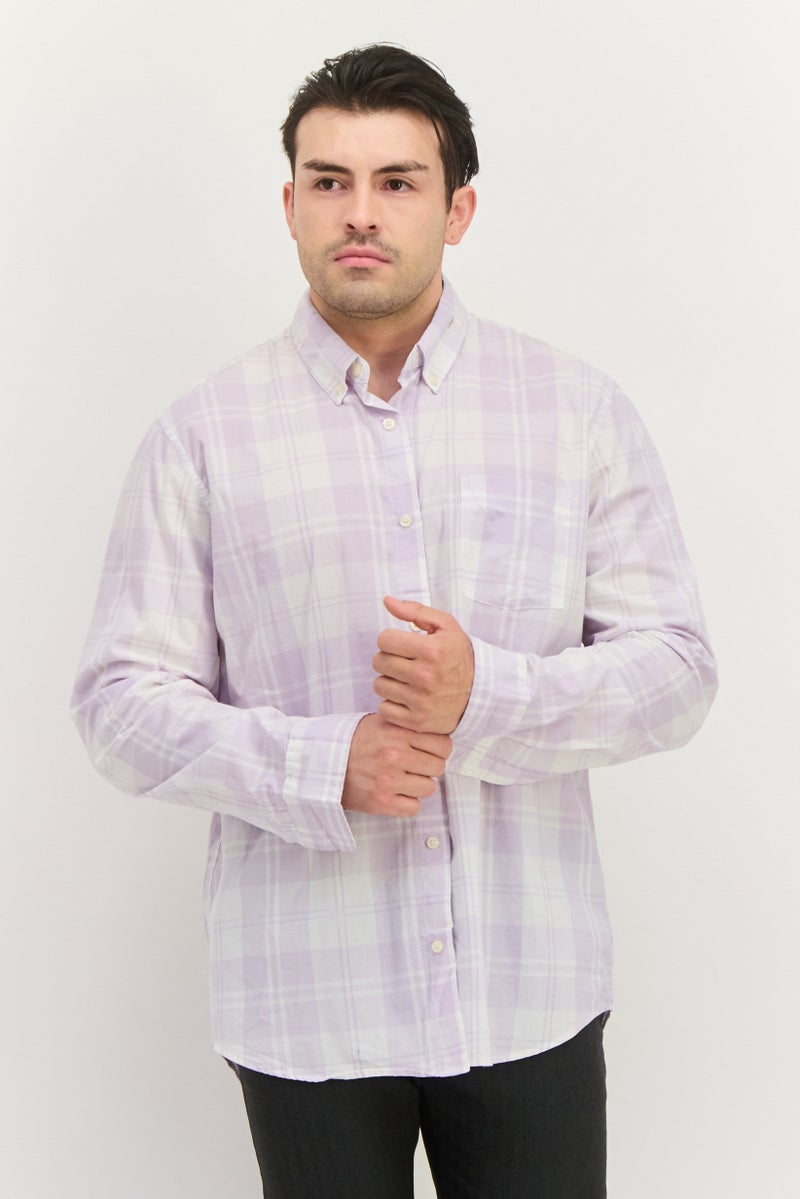 GAP Men Slim Fit Plaid Long Sleeves Casual Shirt, Light Purple - Image 1