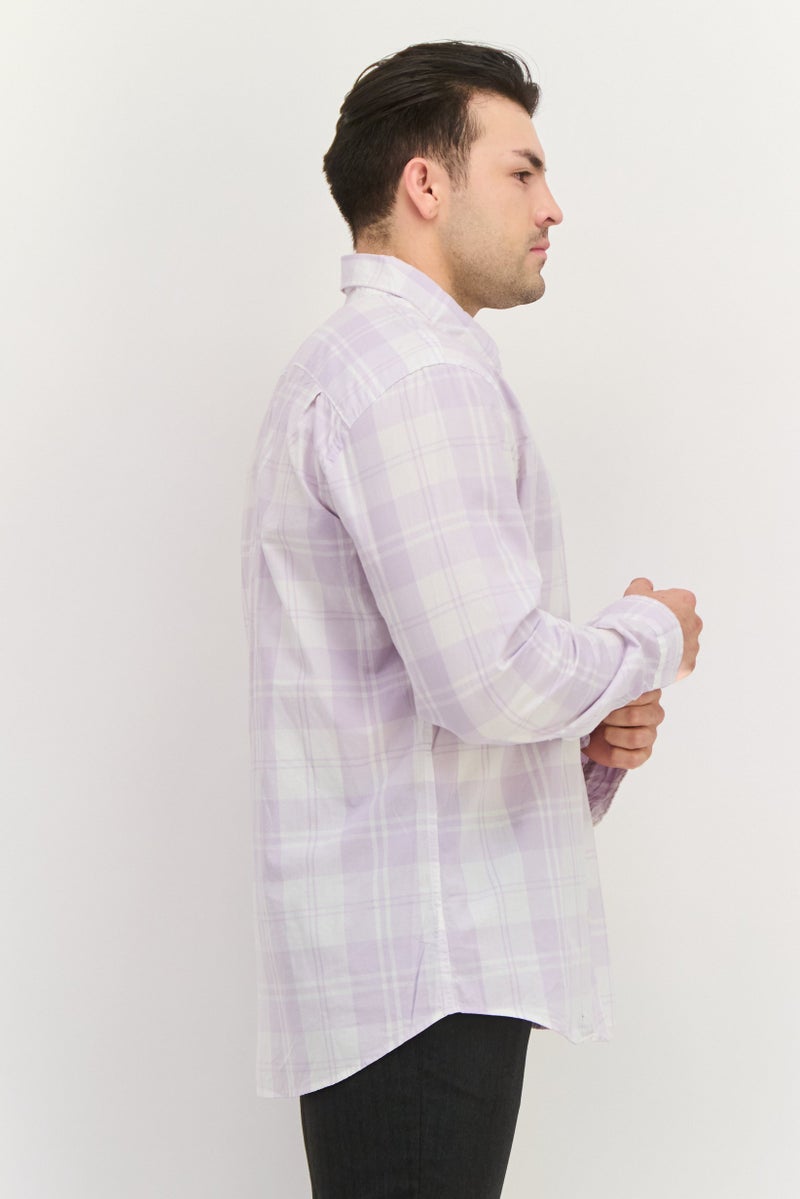 GAP Men Slim Fit Plaid Long Sleeves Casual Shirt, Light Purple - Image 2