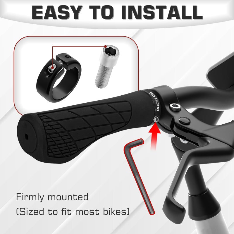 BUCKLOS Single Lock-on Bike Handlebar Grips - Mountain Bike MTB Ergonomic Anti-Slip Handle Grip - Bicycle Comfort Locking Handle Bar for BMX/Cruiser Bike/Scooter (7/8" Black) - Image 2
