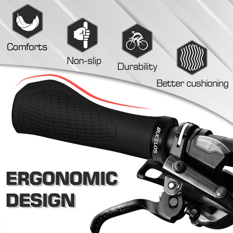 BUCKLOS Single Lock-on Bike Handlebar Grips - Mountain Bike MTB Ergonomic Anti-Slip Handle Grip - Bicycle Comfort Locking Handle Bar for BMX/Cruiser Bike/Scooter (7/8" Black) - Image 3