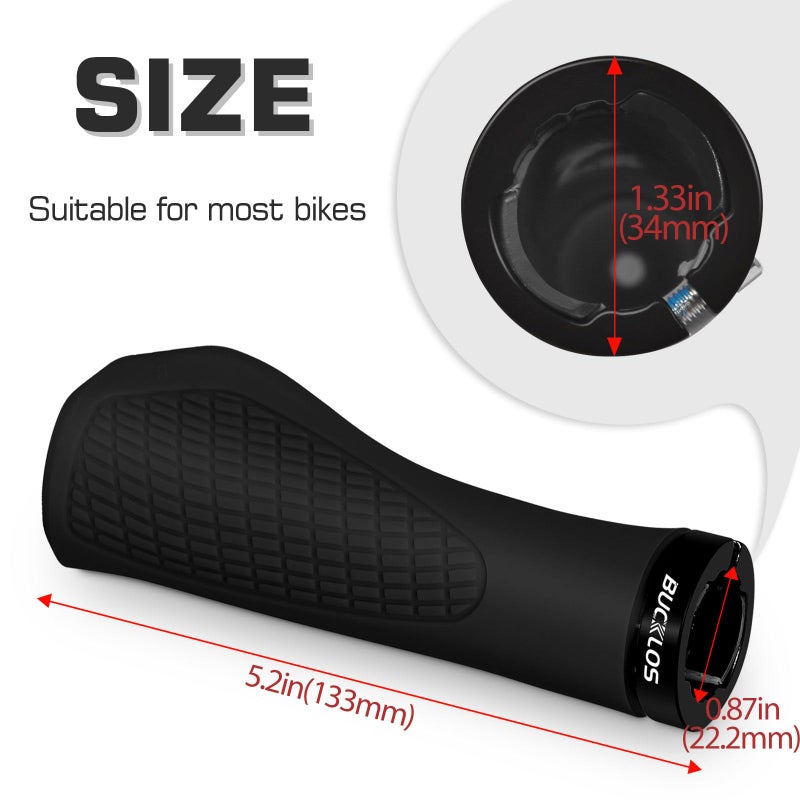 BUCKLOS Single Lock-on Bike Handlebar Grips - Mountain Bike MTB Ergonomic Anti-Slip Handle Grip - Bicycle Comfort Locking Handle Bar for BMX/Cruiser Bike/Scooter (7/8" Black) - Image 4