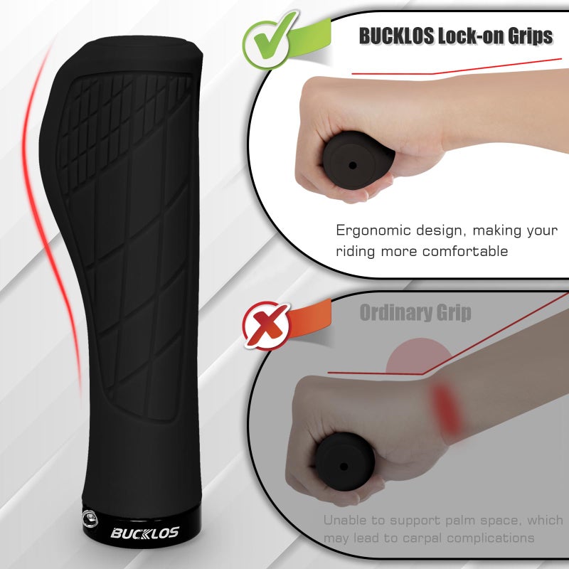 BUCKLOS Single Lock-on Bike Handlebar Grips - Mountain Bike MTB Ergonomic Anti-Slip Handle Grip - Bicycle Comfort Locking Handle Bar for BMX/Cruiser Bike/Scooter (7/8" Black) - Image 5
