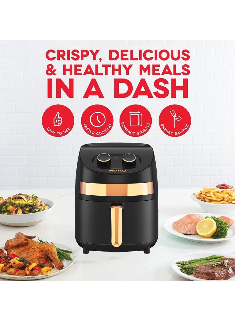 HOTOR Air Fryer No Pre-Heat Needed, Oil-Free Crispy And Healthy Cooking, With Adjustable Temperature Control 3.5L Black - Image 2