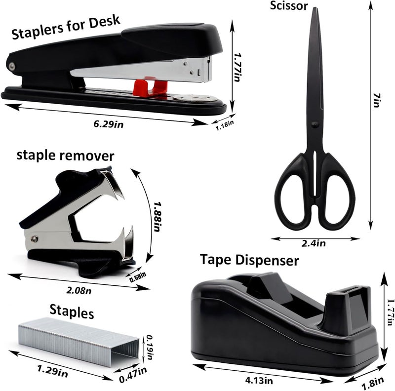Black Office Supplies Set - Stapler , Tape Dispenser , Scissors , and More - Image 2