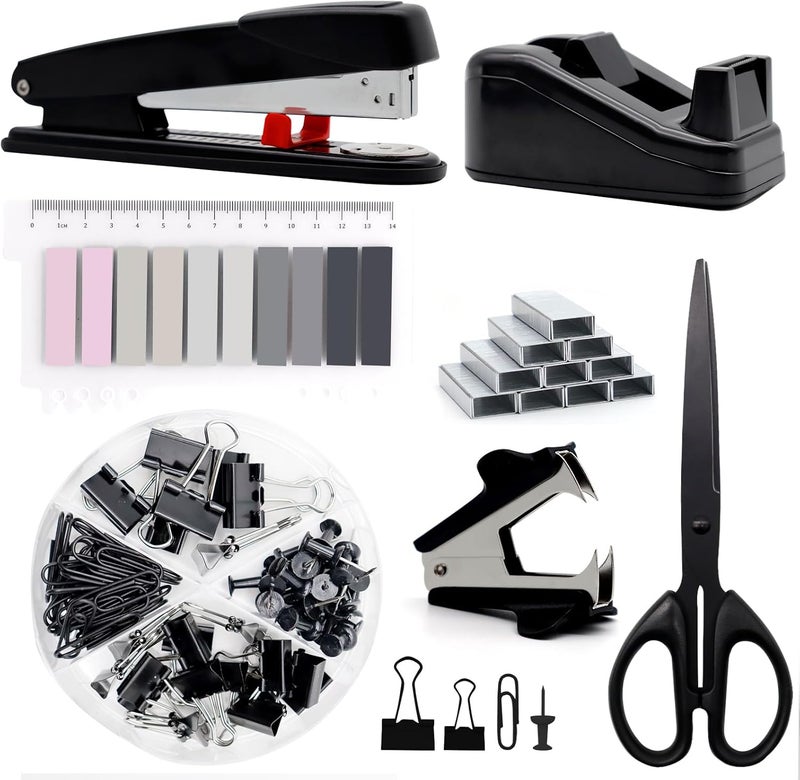 Black Office Supplies Set - Stapler , Tape Dispenser , Scissors , and More - Image 1