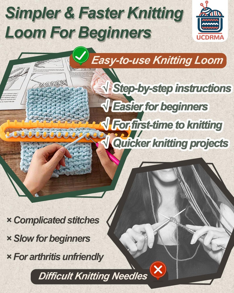 UCDRMA Knitting Loom Kit 35PC Scarf Loom Knitting Kit for Beginners, Quick Loom Knitting for Beginners Adult Contain Instructions, Pom Pom Maker and Yarn for Crochet Blanket Kit - Image 2