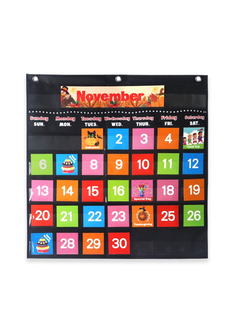 Educational Kids Calendar Pocket Chart Black 