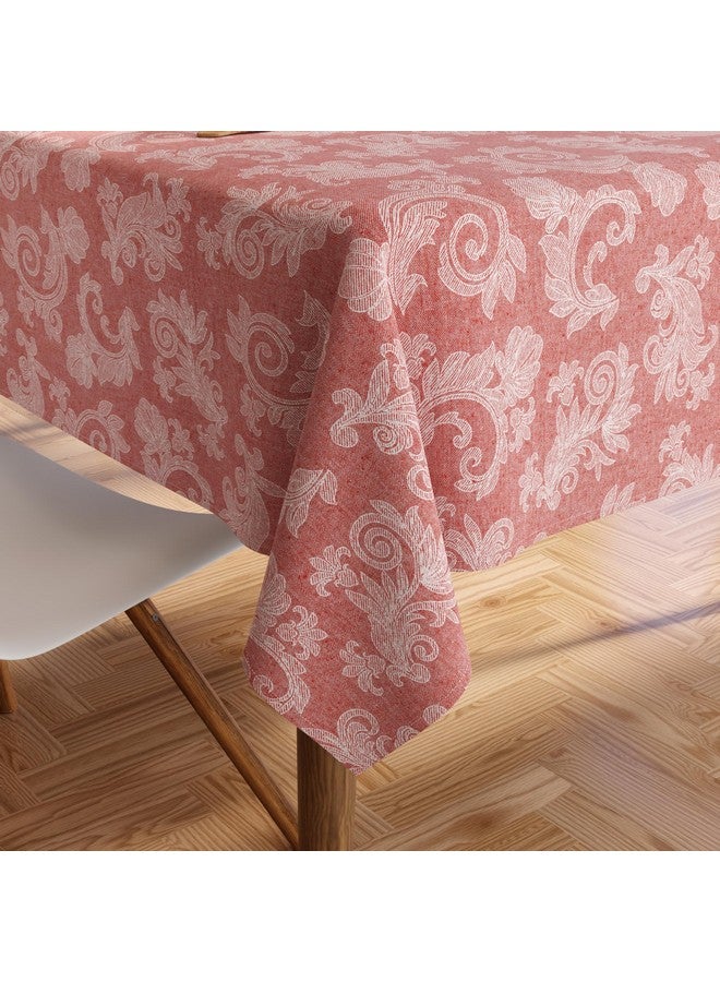 Encasa XO غطاء طاولة طعام إنكاسا XO لعدد 8 إلى 10 أشخاص | حجم مستطيل - 145x300 سم (57x118 بوصة) | مزخرف بنقوش زهرية حمراء على قماش الشامبراي القطني | قماش طاولة طعام للمناسبات الخاصة - Image 1